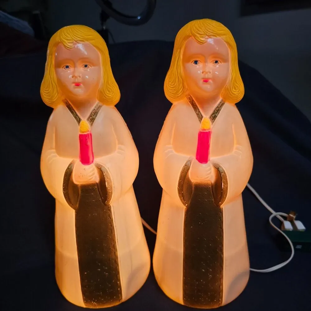 Pair Choir Angel Christmas Blowmolds 1970s Union Products Inc. 13.5